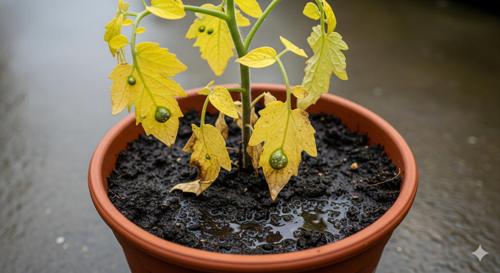 Image of an overwatered tomato plant: